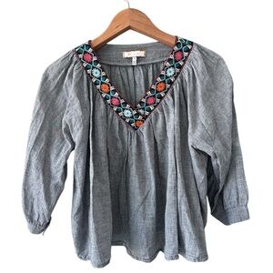 Anthropologie Eri+Ali Gray Embroidered Tunic Top Blouse